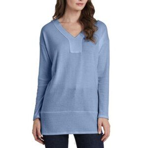 Vince Camuto Womens Stretch Long Ribbed Sleeve V-Neck Tunic Sweater Blue XL NWT